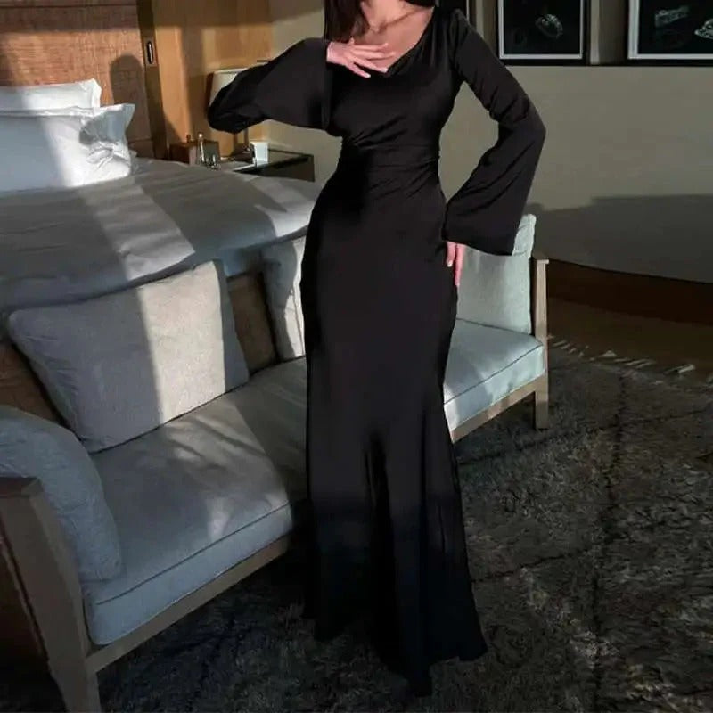 Women’s Bell Sleeve Maxi Dress with V-Neck