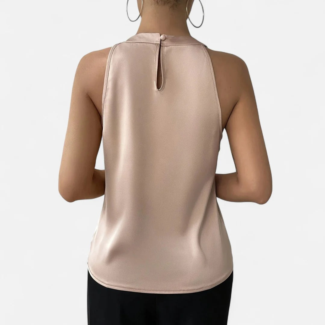Women’s Halter Neck Blouse with Sleeveless Cut and Draped Front