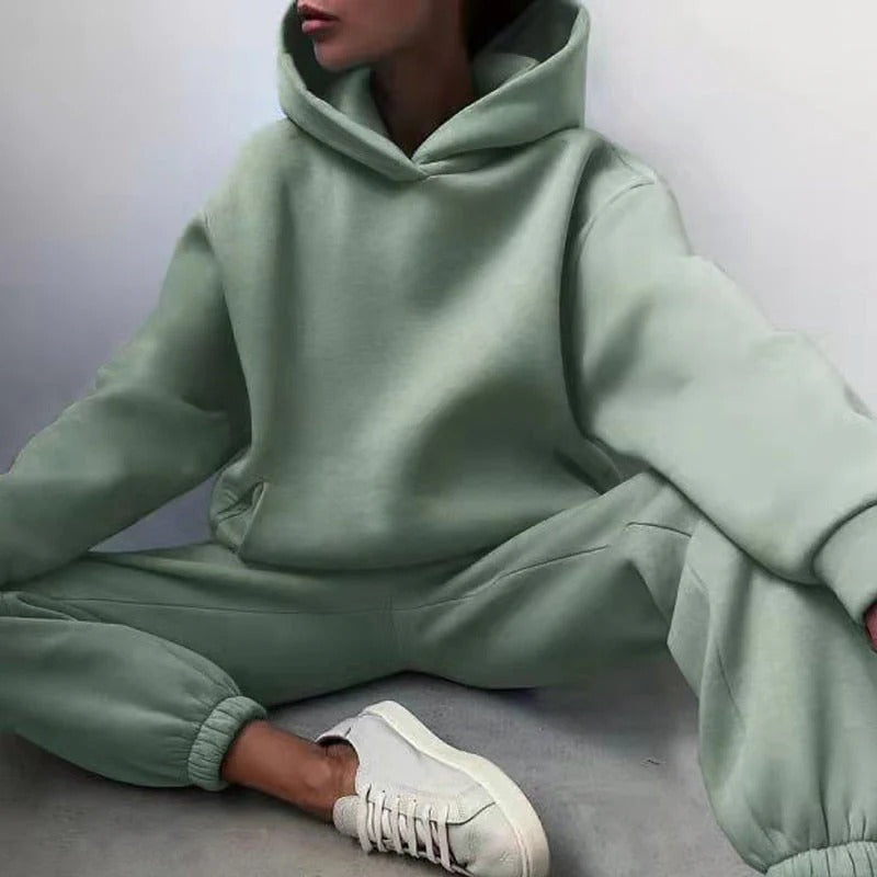 Women’s Hooded Long Sleeve Top and Straight Leg Pants Set