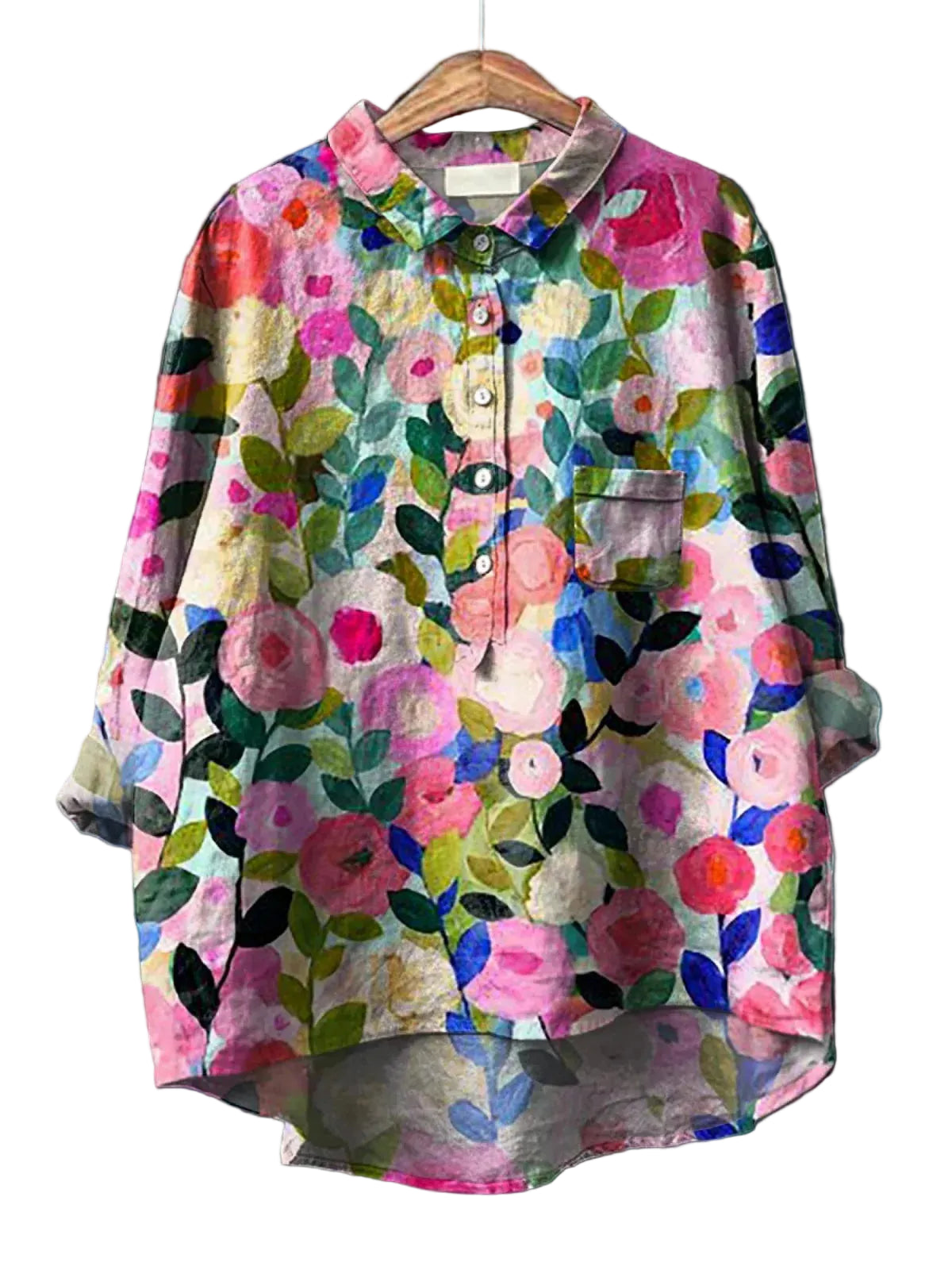 Women’s Long Sleeve Blouse with Floral Print and Button Front