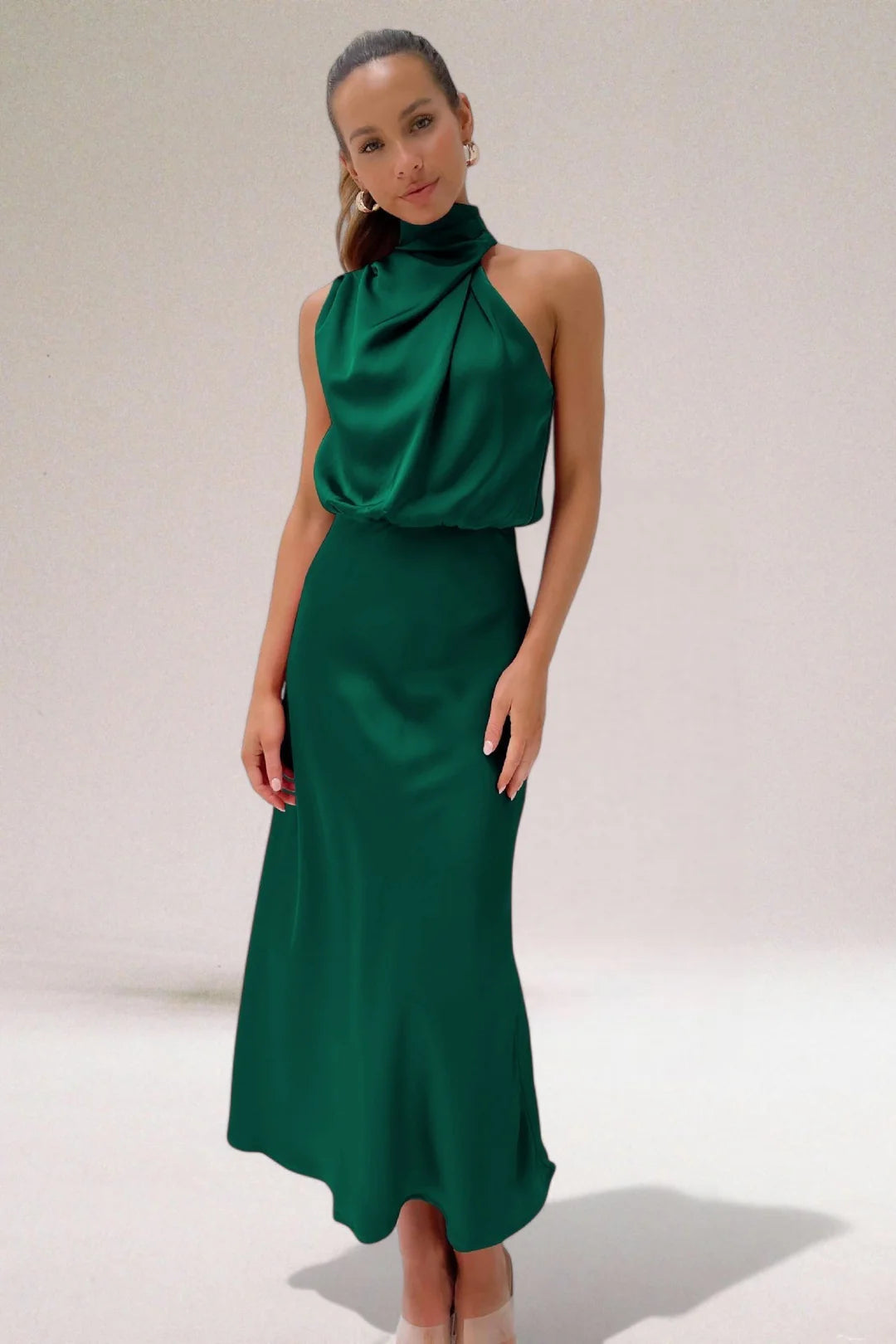 Women’s Sleeveless Midi Dress with High Neck