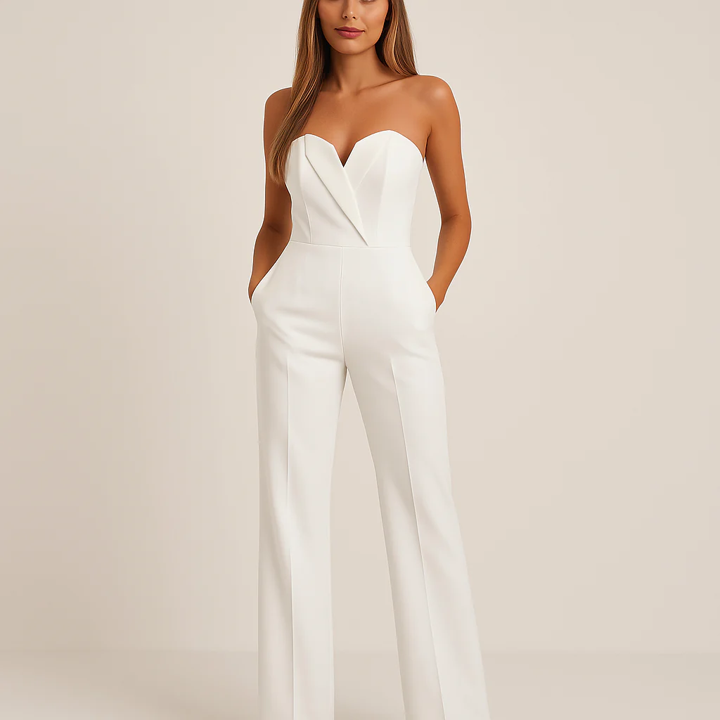 Women’s Strapless Jumpsuit with Sweetheart Neck and Side Pockets