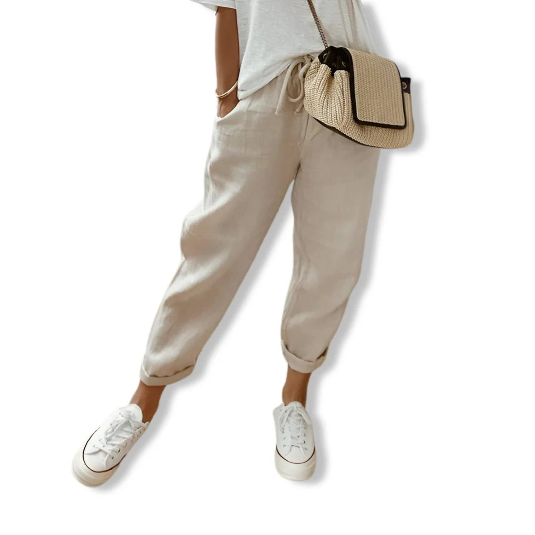 Women’s Drawstring Waist Tapered Pants with Pockets
