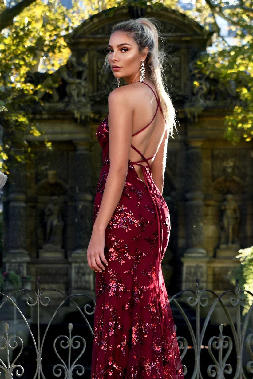 Women’s Floor Length Sequin Dress with Spaghetti Straps