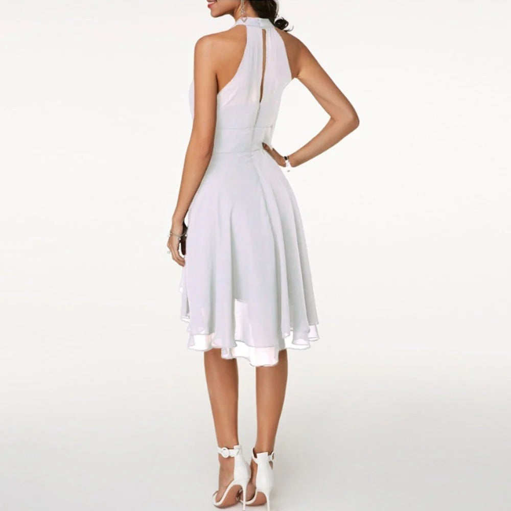 Women’s Halter Neck Mini Dress with Sleeveless Cut and High-Low Hem