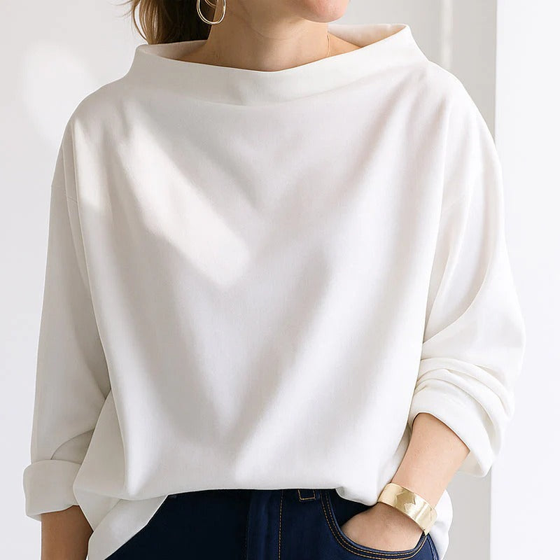 Women’s Long Sleeve Top with Funnel Neck and Pullover Design