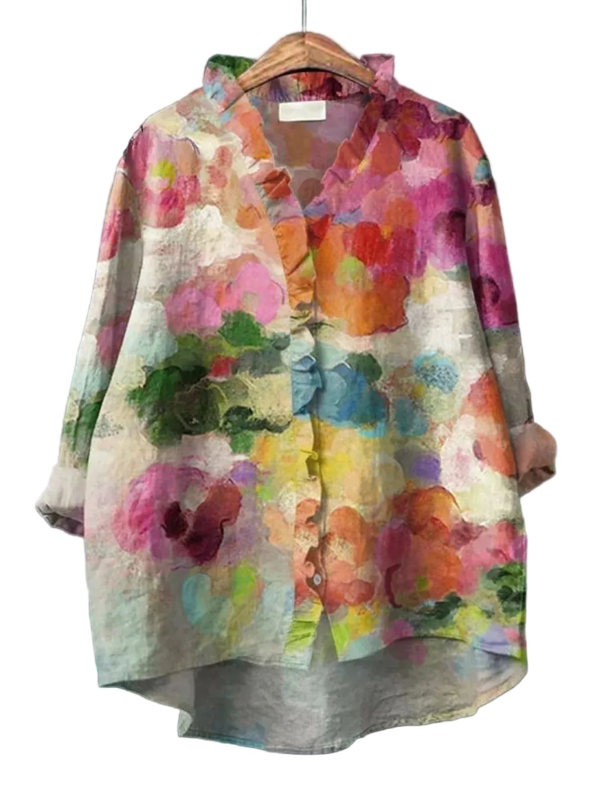 Women’s Long Sleeve Blouse with Split V-neck and All-Over Floral Pattern