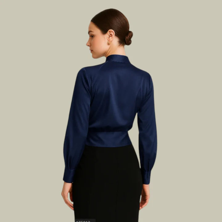 Women’s Long Sleeve Top with Wrap Front and V-Neck
