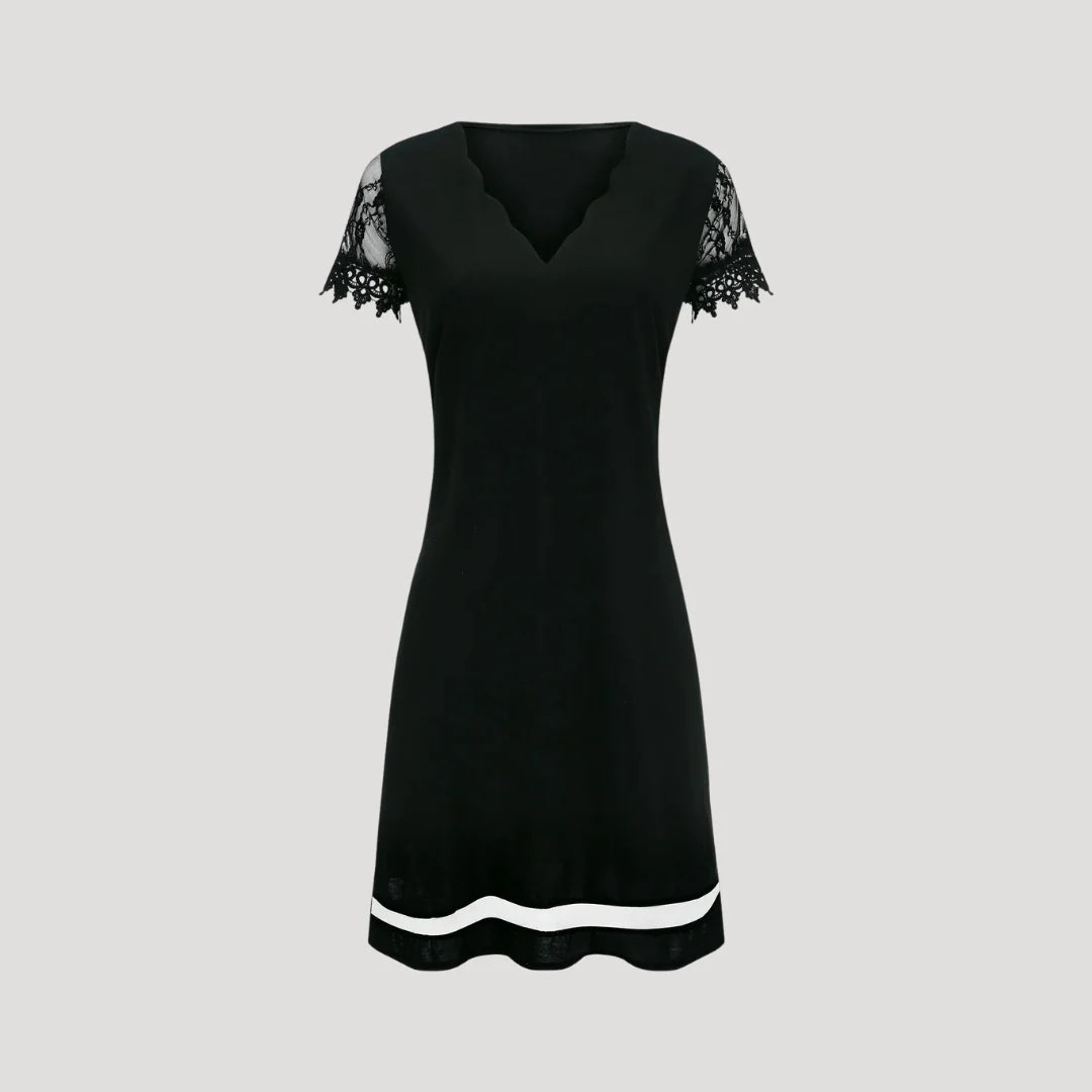 Women’s Mini Dress with Lace Cap Sleeves and V-Neck Design