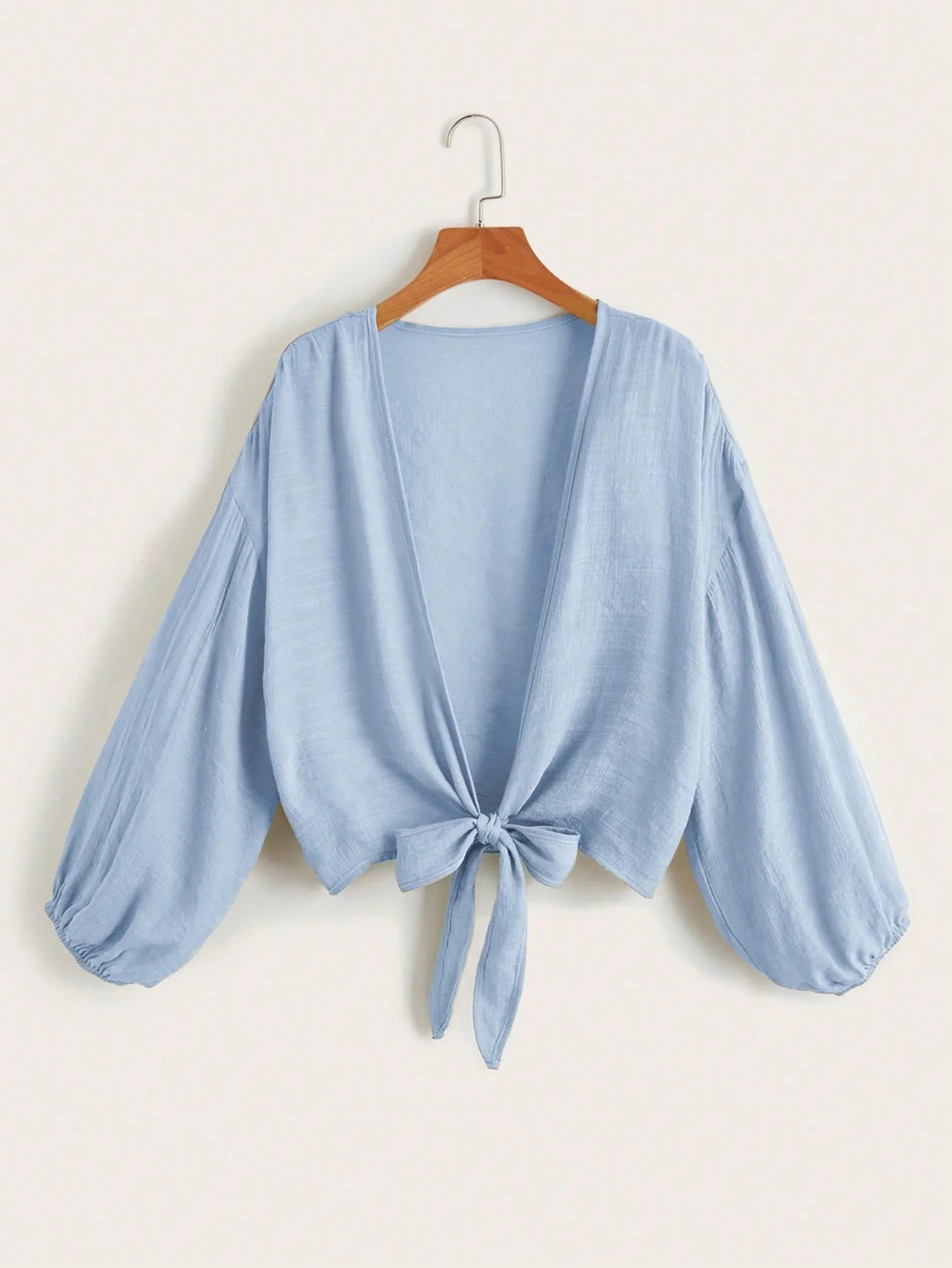 Women’s Sheer Blouse with V-Neckline and Adjustable Tie Front