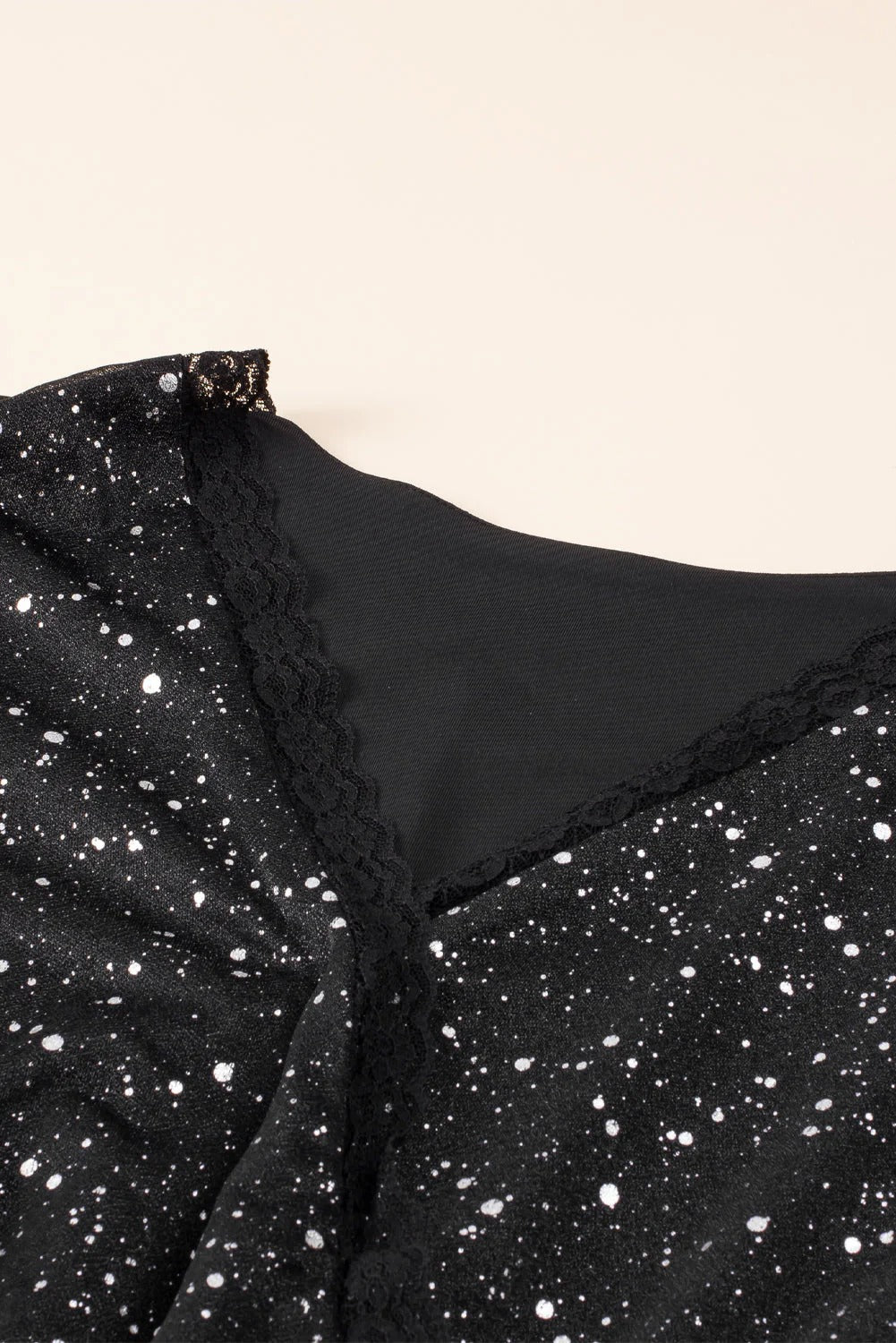 Women’s V-Neck Mini Dress with Sheer Long Sleeves and Glitter Design