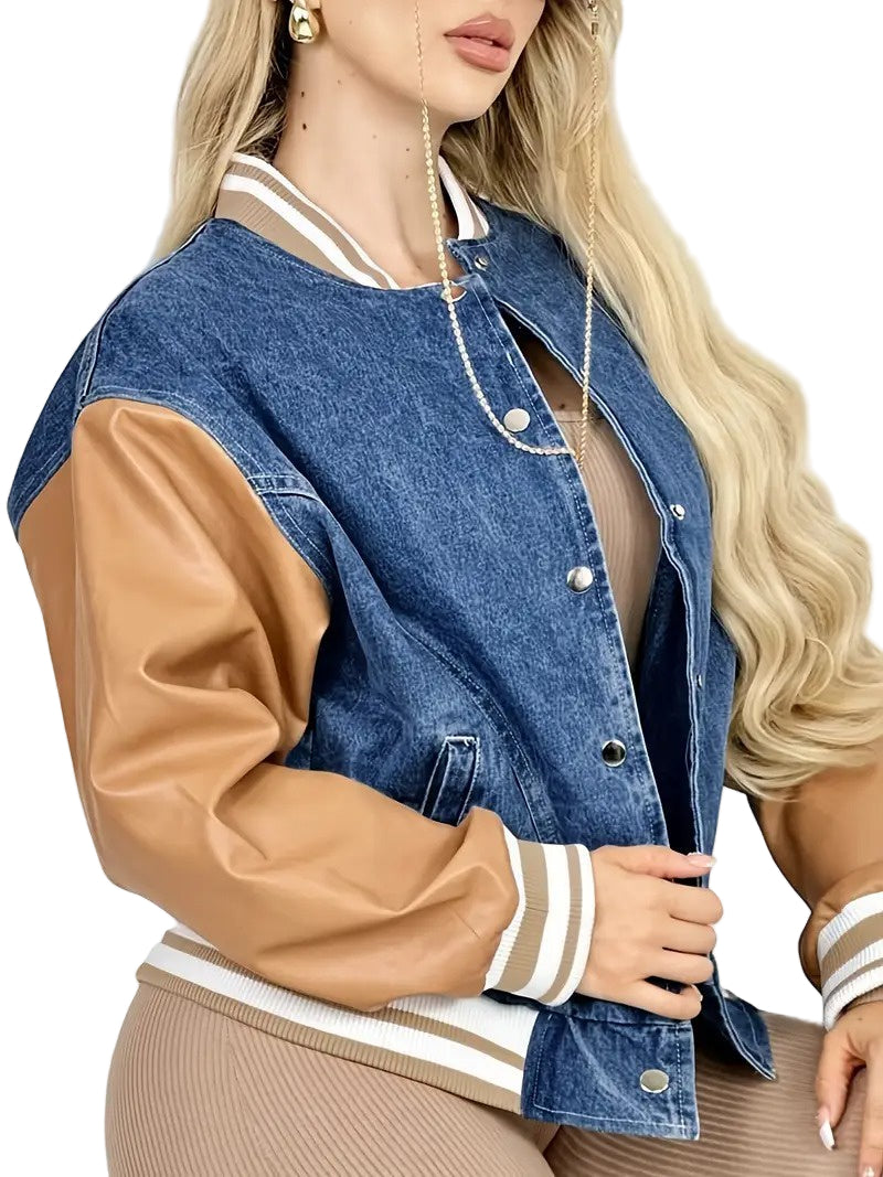 Women’s Snap-Button Jacket with Striped Ribbing
