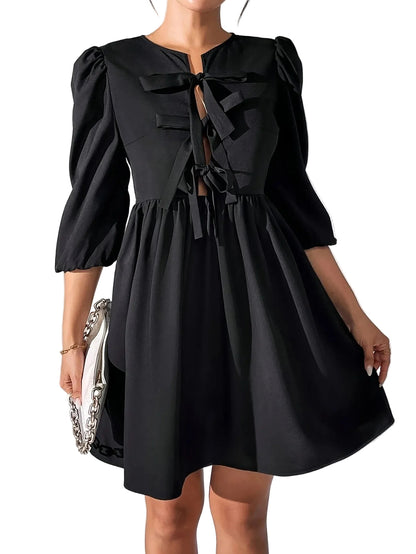 Women’s A-Line Mini Dress with Round Neck and Cut-Out Design