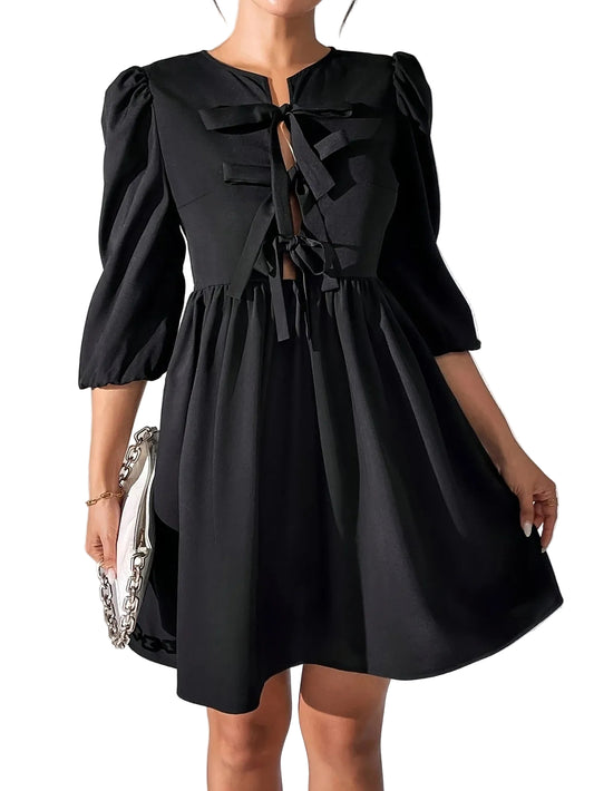 Women’s A-Line Mini Dress with Round Neck and Cut-Out Design