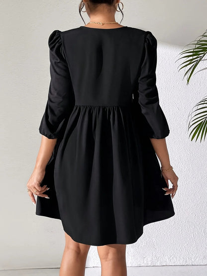 Women’s A-Line Mini Dress with Round Neck and Cut-Out Design