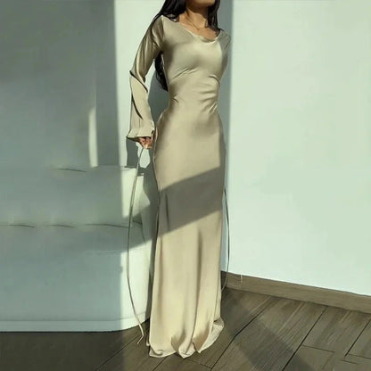 Women’s Bell Sleeve Maxi Dress with V-Neck