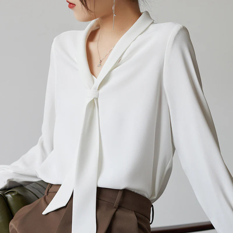 Women’s Blouse with Collar Neck and Attached Tie