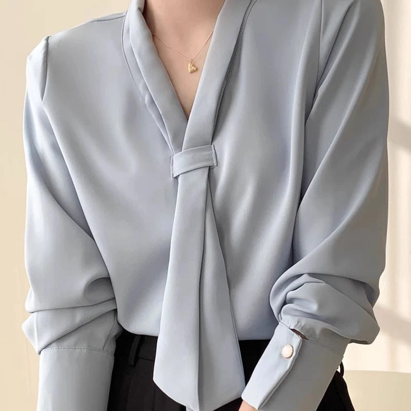 Women’s Blouse with Collar Neck and Attached Tie