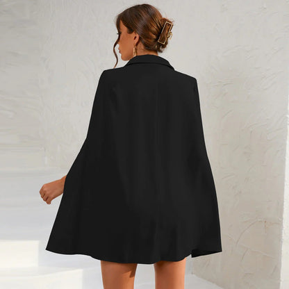 Women’s Cape Sleeve Mini Dress with V-Neck and Double Breasted Buttons