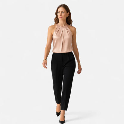 Women’s Halter Neck Blouse with Sleeveless Cut and Draped Front
