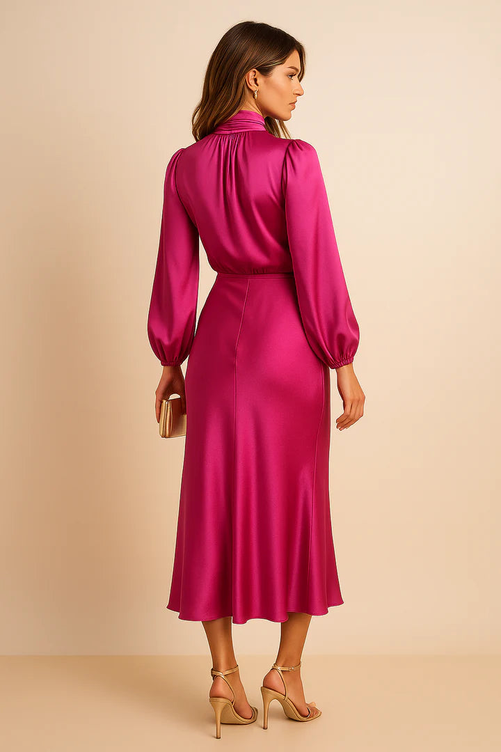 Women’s High Neck Midi Dress with Long Sleeves