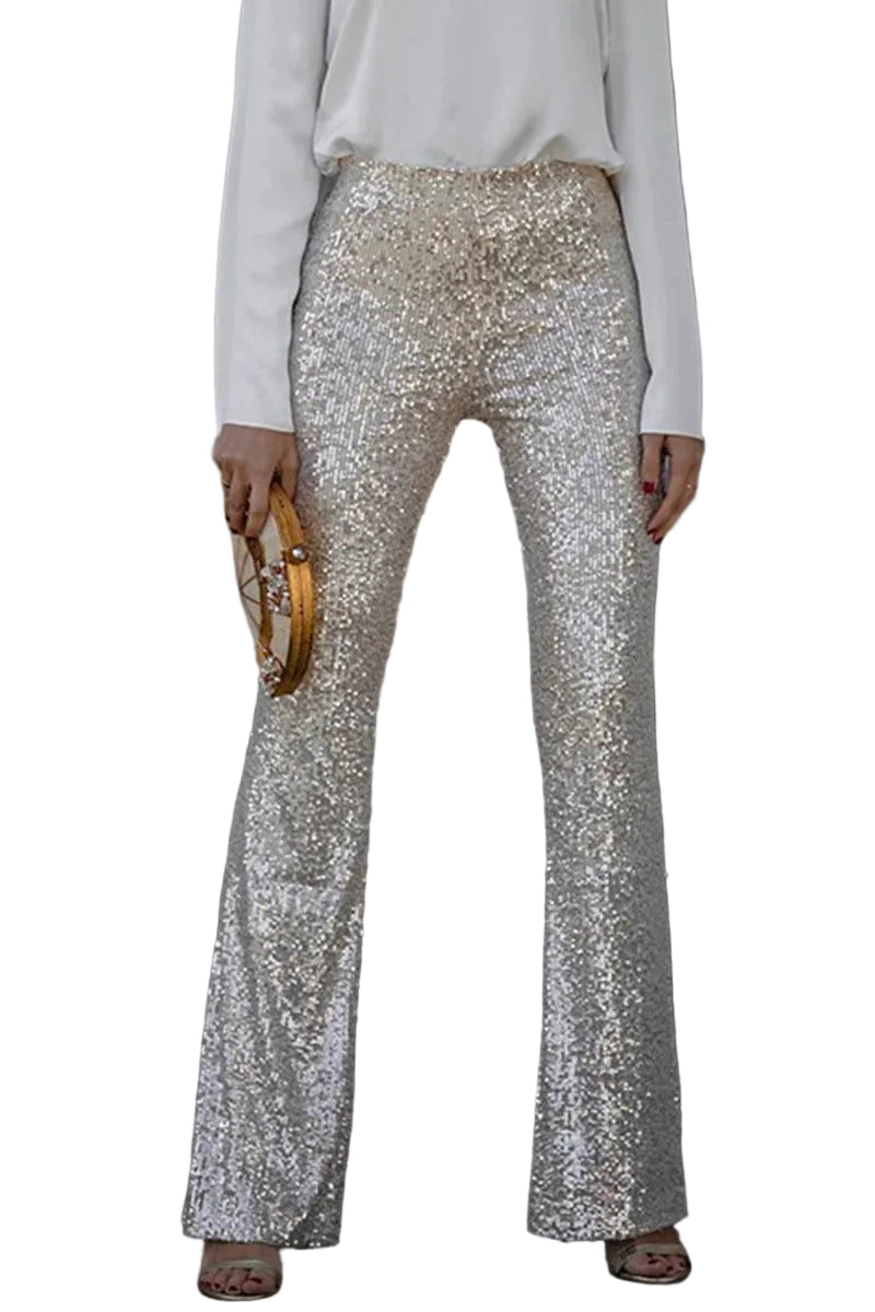 Women’s High Waist Pants with Straight Leg and All-Over Sequin