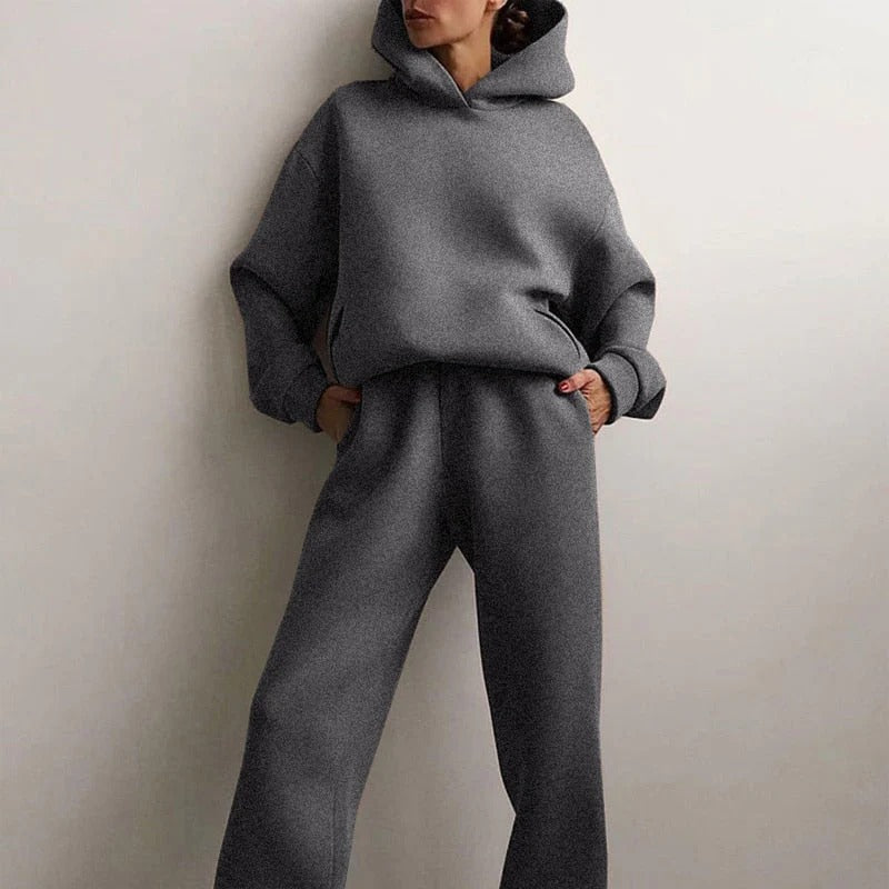 Women’s Hooded Long Sleeve Top and Straight Leg Pants Set