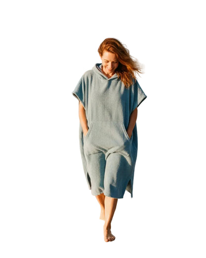 Women’s Hooded Poncho Midi Dress with Short Sleeves and Front Pocket