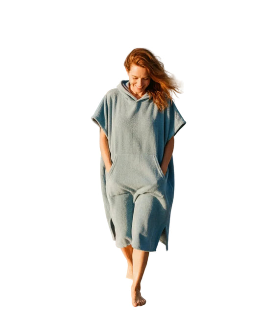 Women’s Hooded Poncho Midi Dress with Short Sleeves and Front Pocket