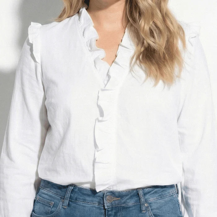 Women’s Long Sleeve Blouse with Ruffle V-Neck