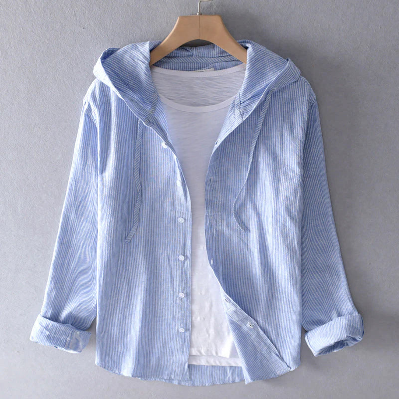 Women’s Long Sleeve Button-Up Shirt with Hooded Collar