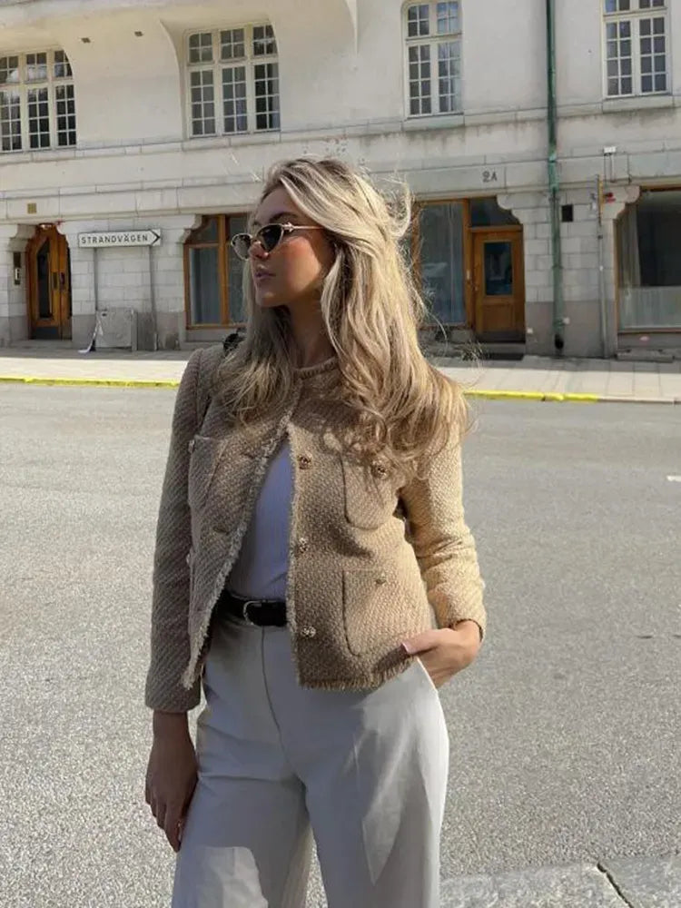 Women’s Long Sleeve Jacket with Button Closure and Front Pockets