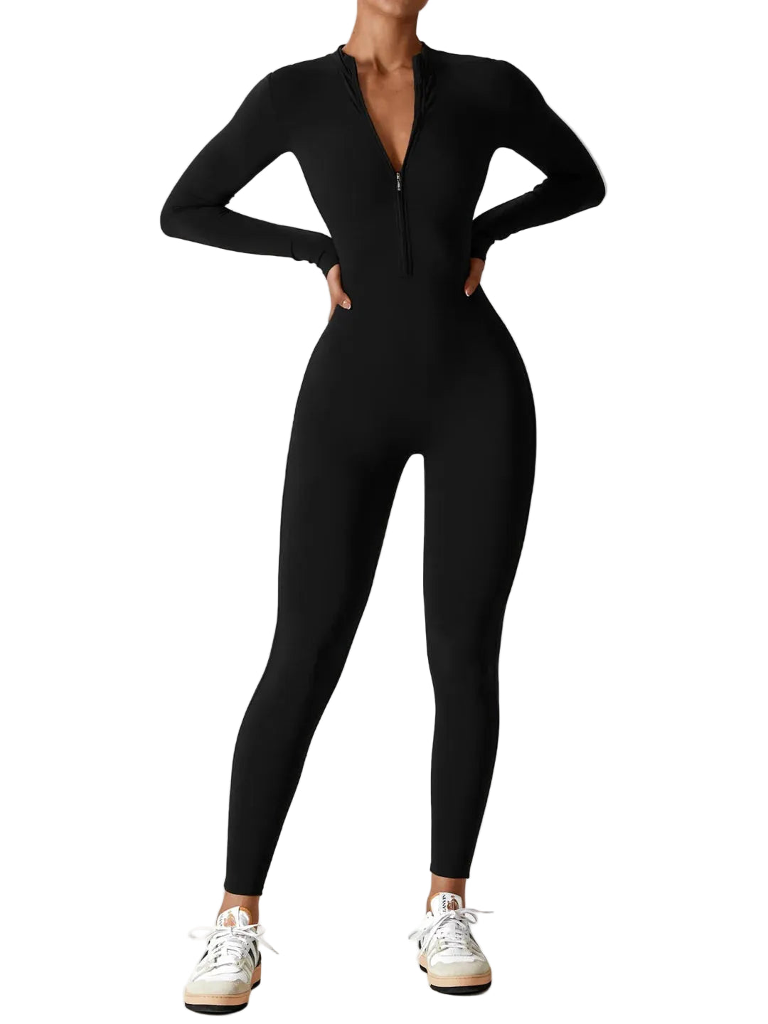 Women’s Long Sleeves Zip Front Stretch Jumpsuit