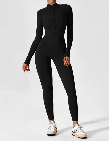 Women’s Long Sleeves Zip Front Stretch Jumpsuit