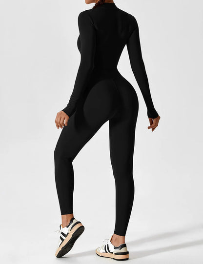 Women’s Long Sleeves Zip Front Stretch Jumpsuit