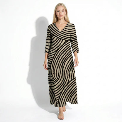 Women’s Maxi Dress with V-Neck Cut and Striped Pattern
