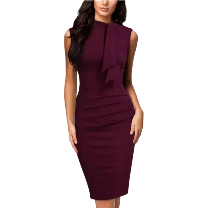 Women’s Midi Dress with Sleeveless Cut and Draped Front