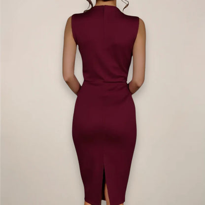 Women’s Midi Dress with Sleeveless Cut and Draped Front