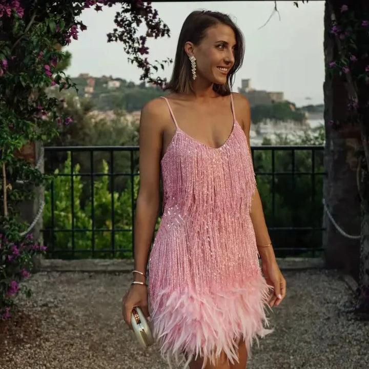 Women’s Mini Dress with Layered Fringe