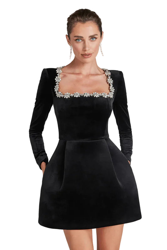 Women’s Mini Dress with Square Neckline Detail