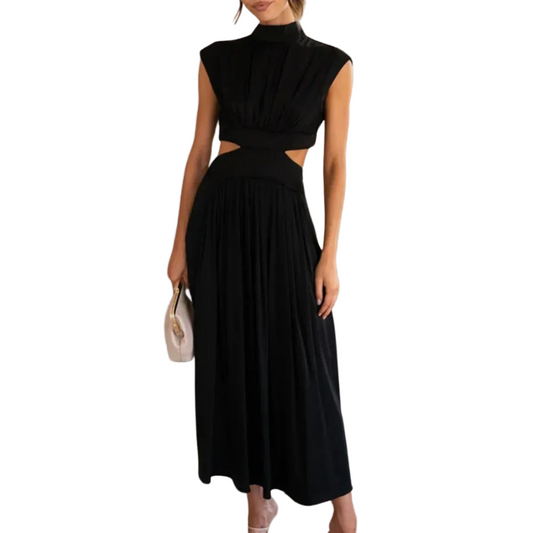Women’s Mock Neck Maxi Dress with Sleeveless Cut and Cut-Out Waist