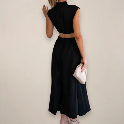 Women’s Mock Neck Maxi Dress with Sleeveless Cut and Cut-Out Waist