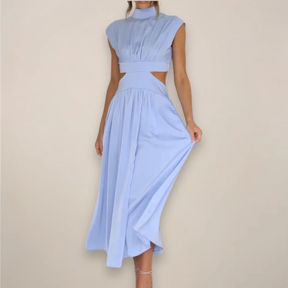Women’s Mock Neck Maxi Dress with Sleeveless Cut and Cut-Out Waist