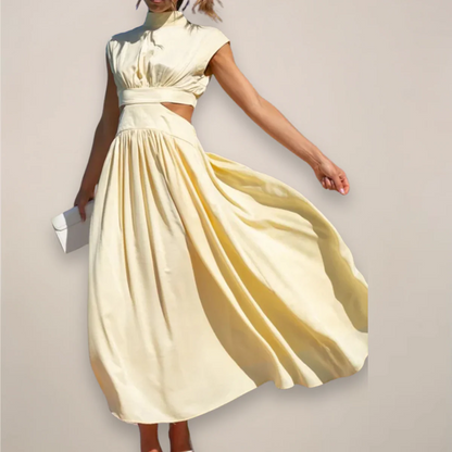 Women’s Mock Neck Maxi Dress with Sleeveless Cut and Cut-Out Waist