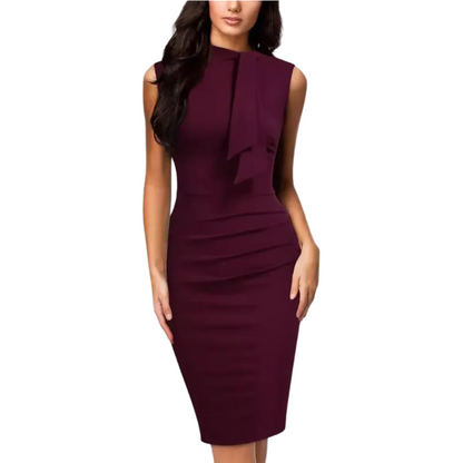 Women’s Mock Neck Midi Dress with Sleeveless Cut and Ruched Waist