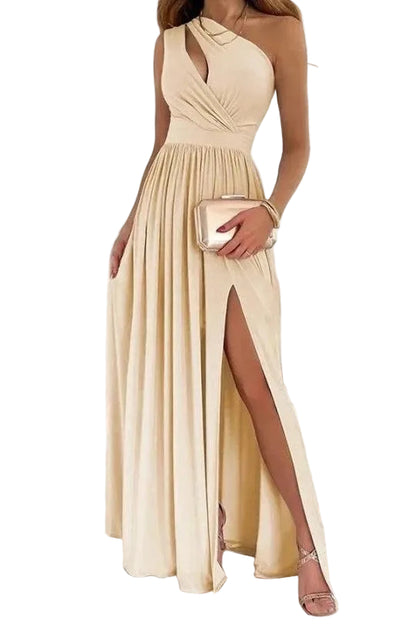 Women’s One Shoulder Maxi Dress with High Slit Detail