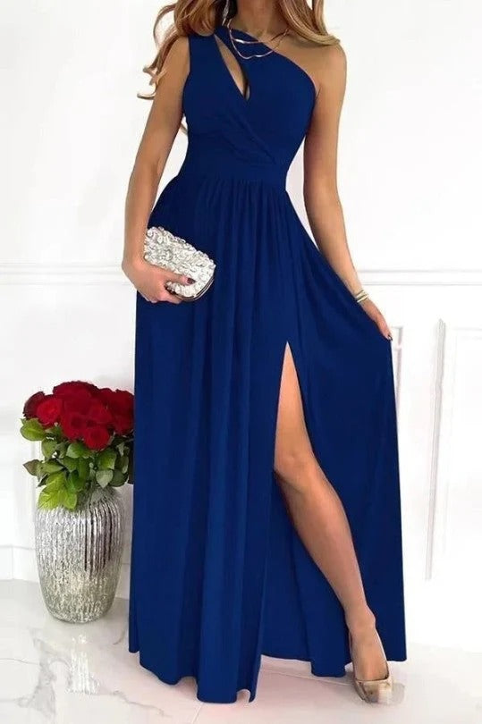 Women’s One Shoulder Maxi Dress with High Slit Detail