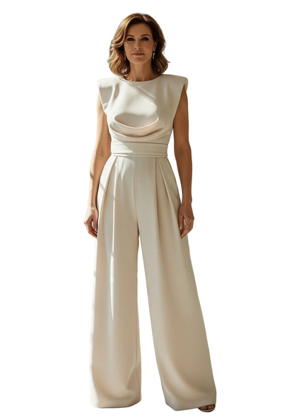 Women’s Round Neck Jumpsuit with Sleeveless Cut and Wide Leg Pants
