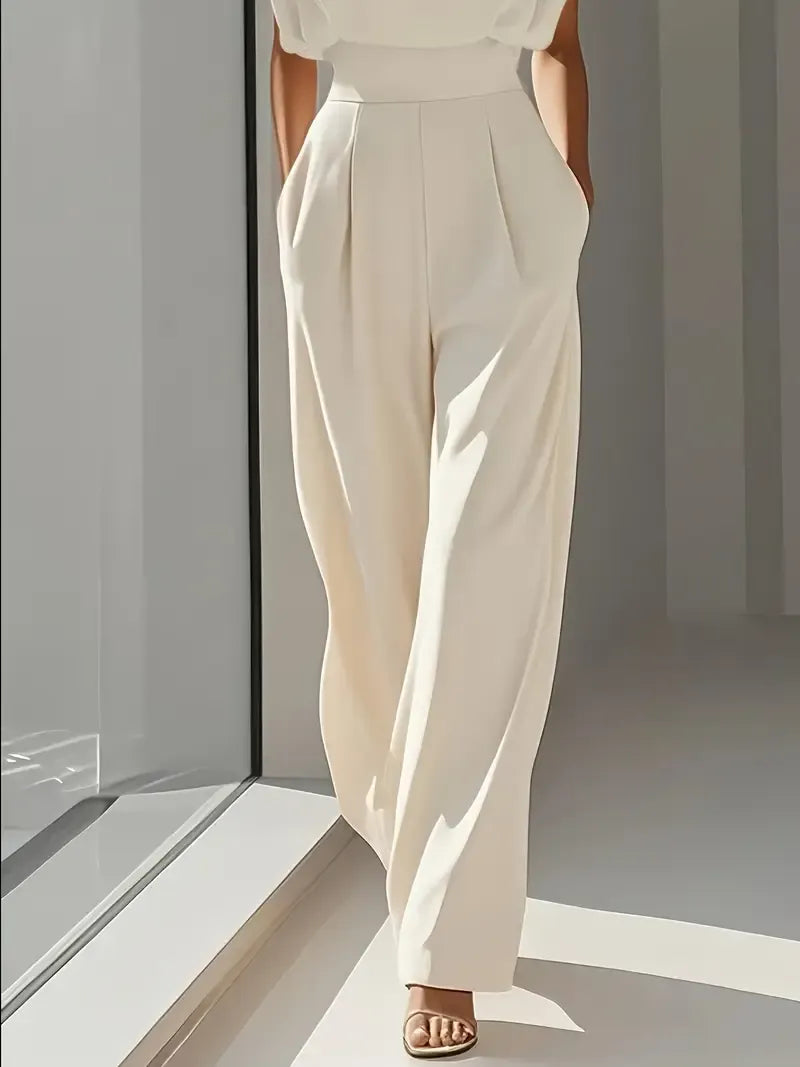 Women’s Round Neck Jumpsuit with Sleeveless Cut and Wide Leg Pants