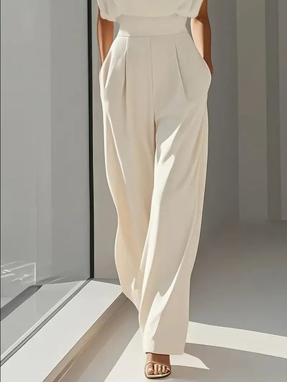Women’s Round Neck Jumpsuit with Sleeveless Cut and Wide Leg Pants